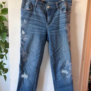 Stylish Blue Floral Embroidered Skinny Jeans